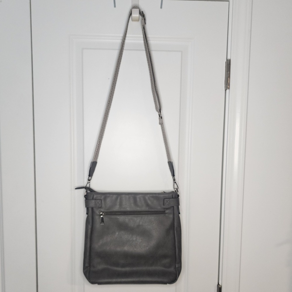 Roulens Charcoal Grey Vegan Leather Crossbody Bag Messenger Purse - Picture 2 of 6